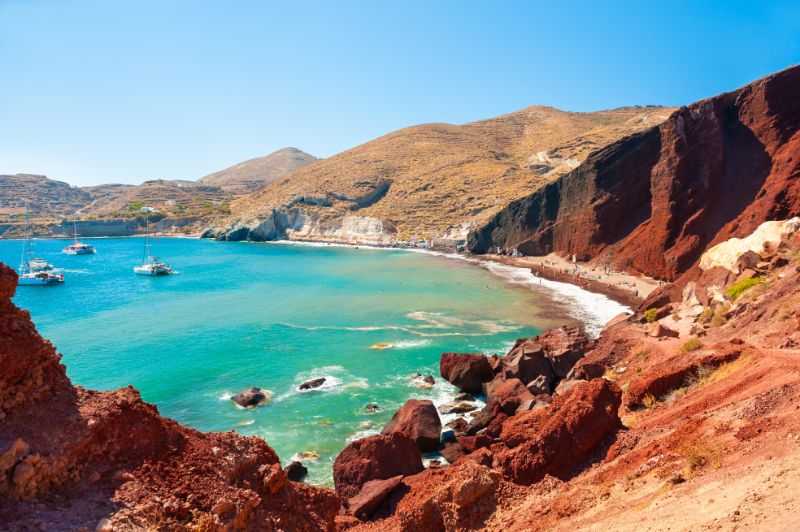 希腊圣托里尼岛红海滩的海岸线